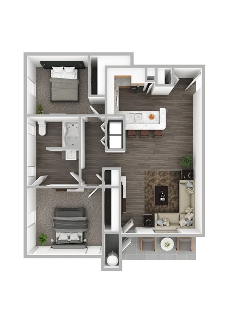 Floor plan for 2 beds, 1 bath, 962 sqft